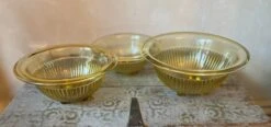 Federal Glass Ribbed In “Golden Glo” Nesting Mixing Bowls - Set Of 3 Vintage 1930s -Lenox Shop federal glass ribbed in golden glo nesting mixing bowls set of 3 vintage 1930s 0434