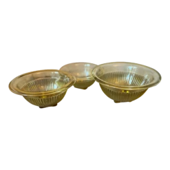 Federal Glass Ribbed In “Golden Glo” Nesting Mixing Bowls - Set Of 3 Vintage 1930s