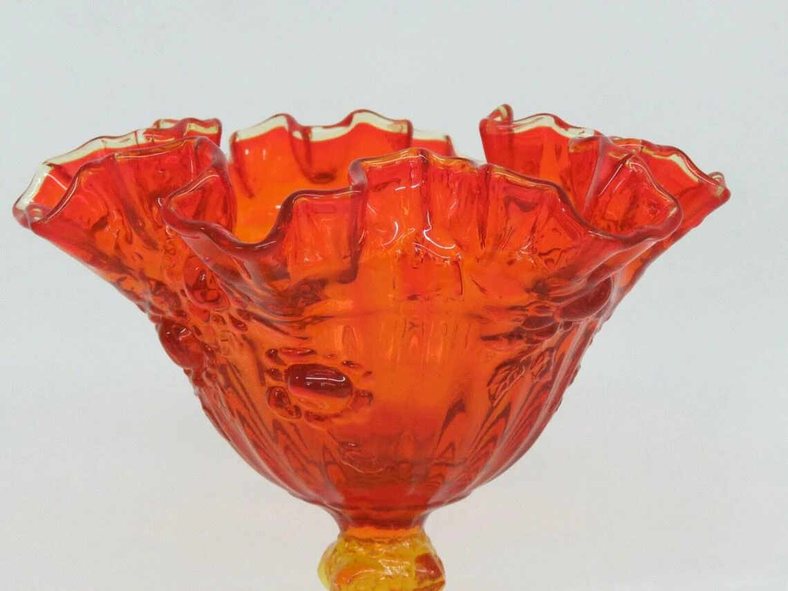 Fenton Cabbage Rose Style Amberina Glass Ruffled Compote Candy Dish 6 Fenton Cabbage Rose Style Amberina Glass Ruffled Compote Candy Dish - Image 4