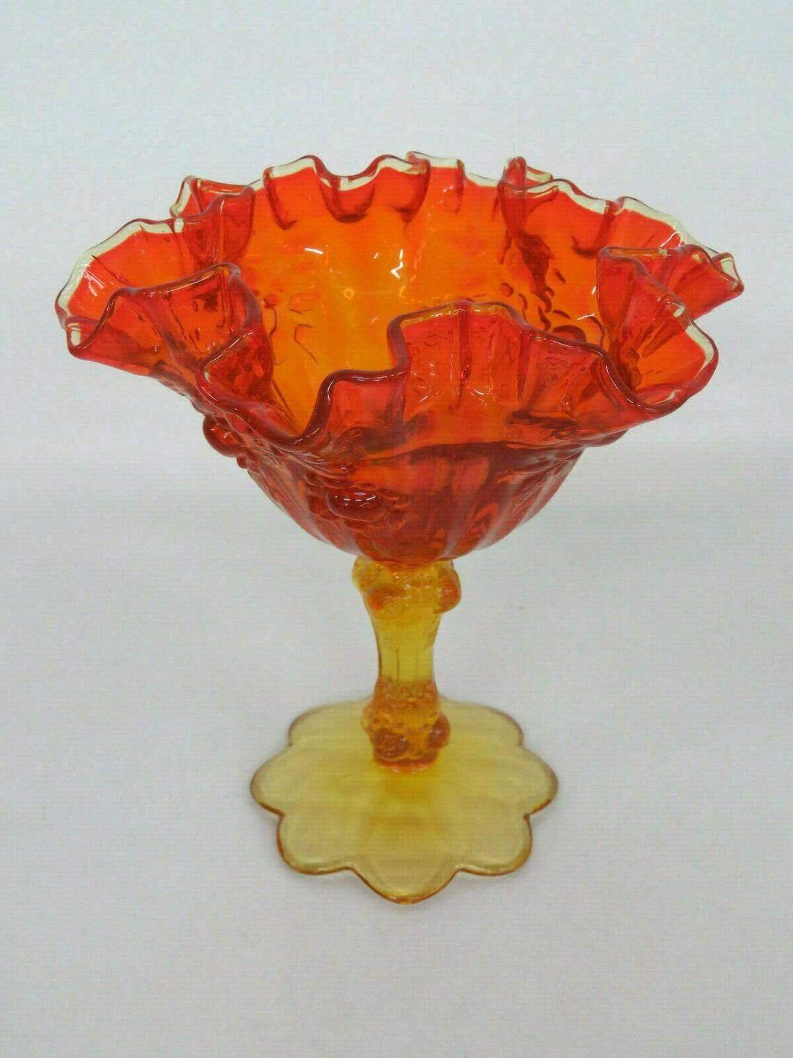 Fenton Cabbage Rose Style Amberina Glass Ruffled Compote Candy Dish 4 Fenton Cabbage Rose Style Amberina Glass Ruffled Compote Candy Dish - Image 2