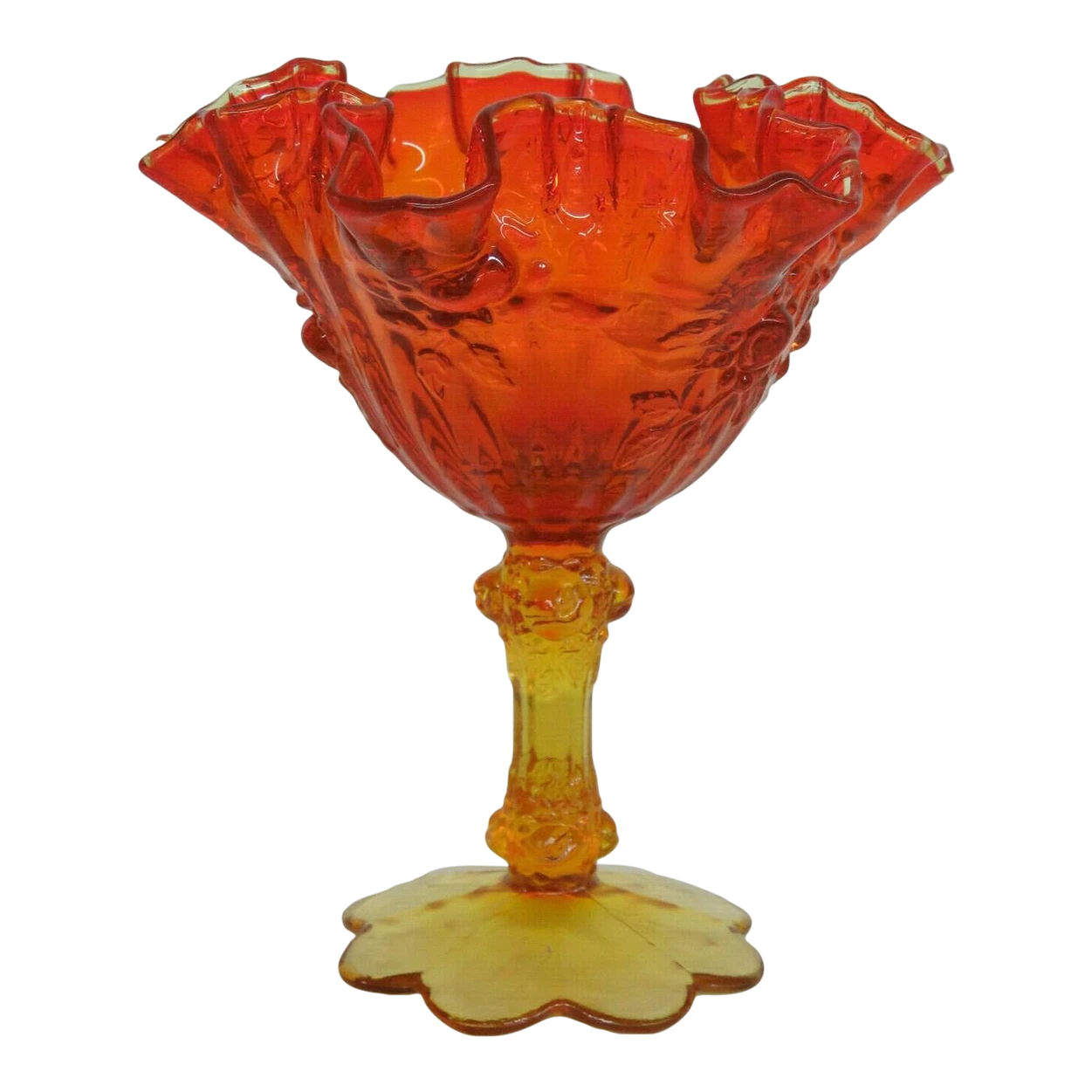 Fenton Cabbage Rose Style Amberina Glass Ruffled Compote Candy Dish 3 Fenton Cabbage Rose Style Amberina Glass Ruffled Compote Candy Dish