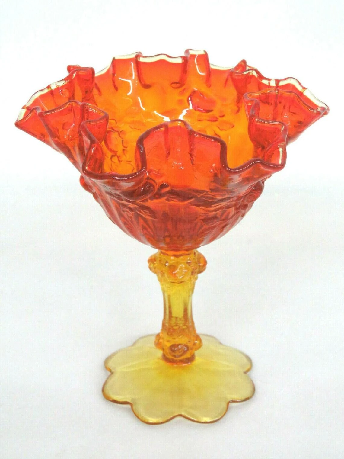 Fenton Cabbage Rose Style Amberina Glass Ruffled Compote Candy Dish 5 Fenton Cabbage Rose Style Amberina Glass Ruffled Compote Candy Dish - Image 3