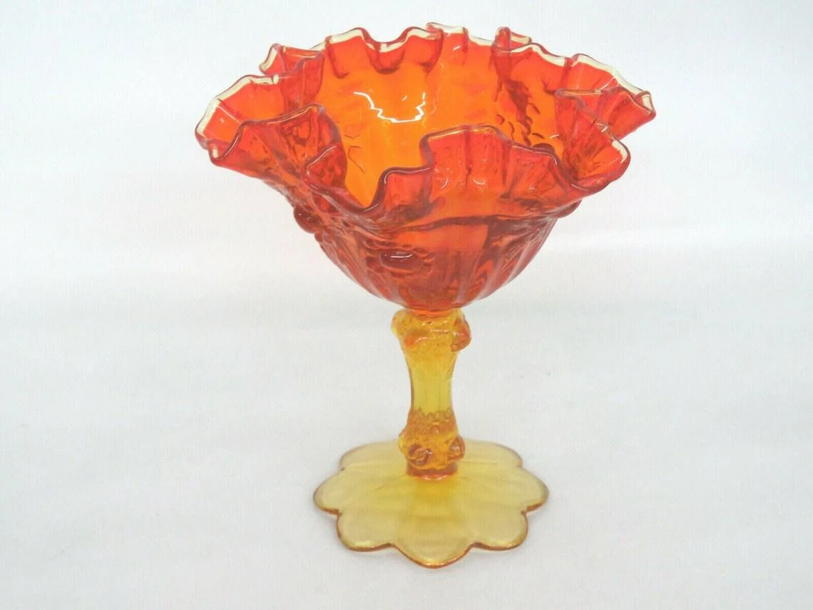 Fenton Cabbage Rose Style Amberina Glass Ruffled Compote Candy Dish 12 Fenton Cabbage Rose Style Amberina Glass Ruffled Compote Candy Dish - Image 10
