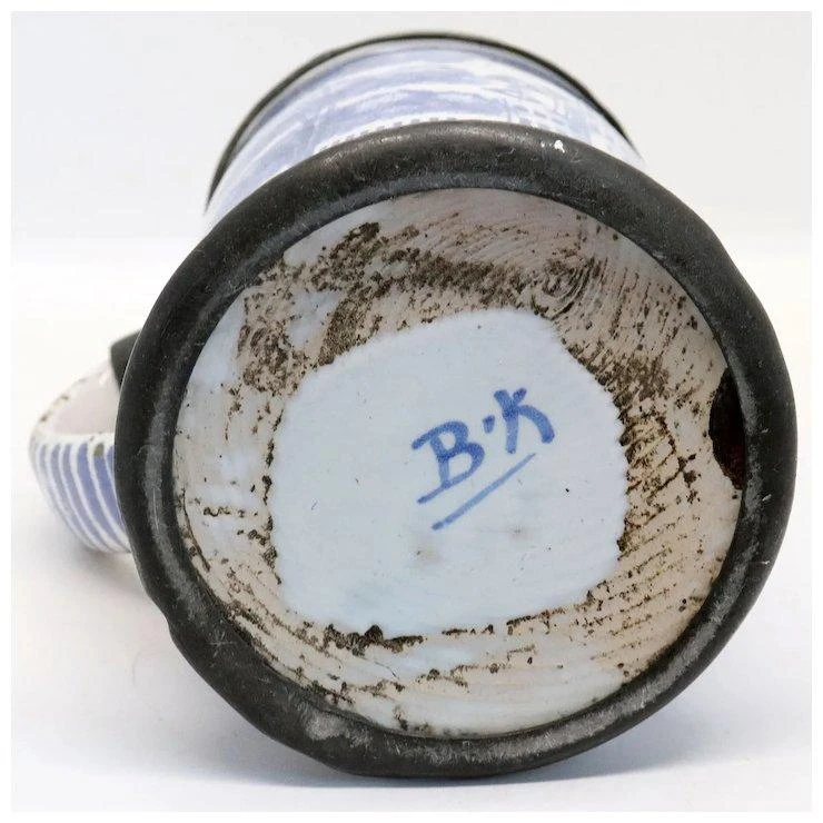 German Bayreuth Faience Pottery Pewter Mounted Blue And White Tankard 5 German Bayreuth Faience Pottery Pewter Mounted Blue And White Tankard - Image 3