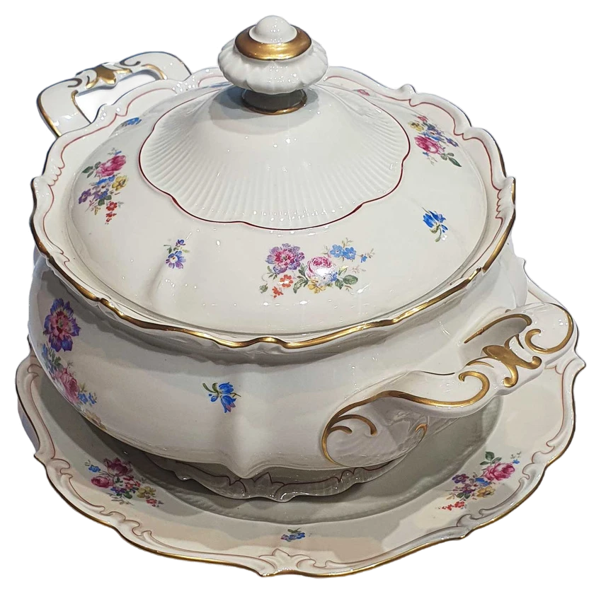 German Porcelain Tureen And Charger By VEB R,Reichenbach, Set Of 3 3 German Porcelain Tureen And Charger By VEB R,Reichenbach, Set Of 3