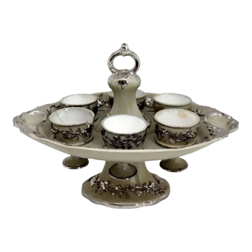 German Villeroy & Boch Silver Luster Pottery 6-Cup Egg Cruet Stand - 7 Pieces -Lenox Shop german villeroy and boch silver luster pottery 6 cup egg cruet stand 7 pieces 9259