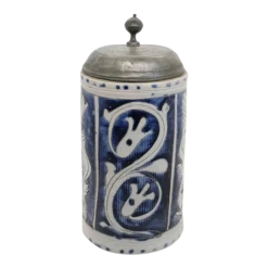 German Westerwald Walzenkrug Stoneware Pewter Mounted Tankard