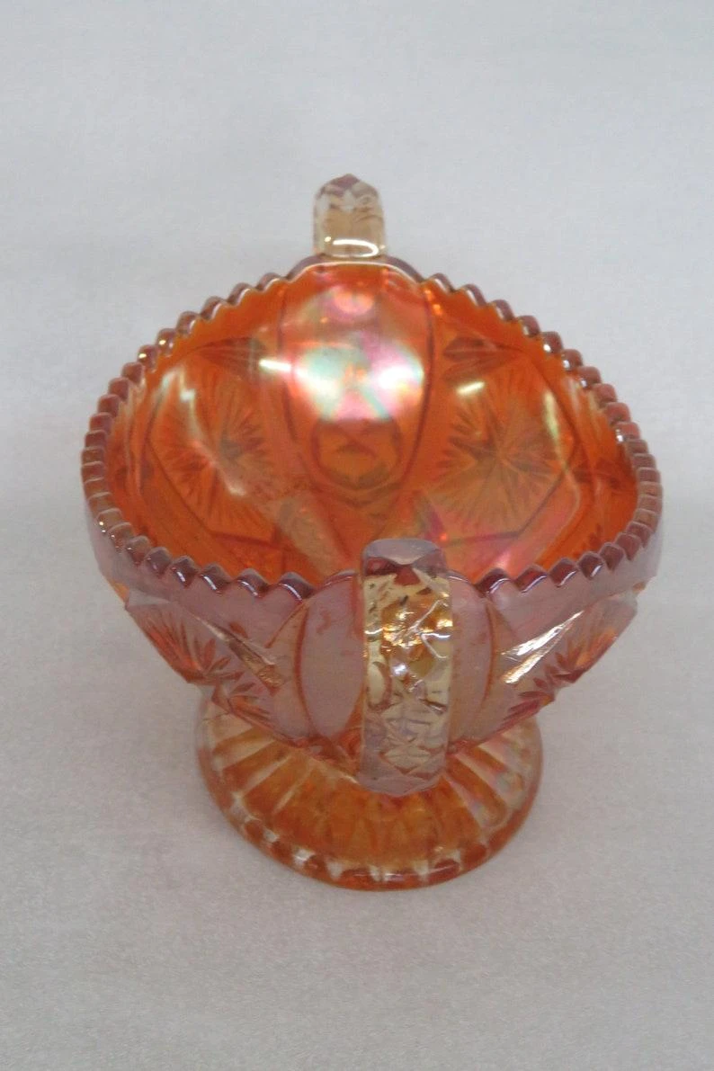 Imperial Star And File Marigold Carnival Glass Sawtooth Bowl With Handles 6 Imperial Star And File Marigold Carnival Glass Sawtooth Bowl With Handles - Image 4