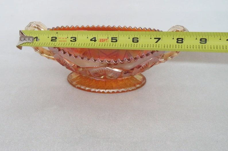 Imperial Star And File Marigold Carnival Glass Sawtooth Bowl With Handles 11 Imperial Star And File Marigold Carnival Glass Sawtooth Bowl With Handles - Image 9
