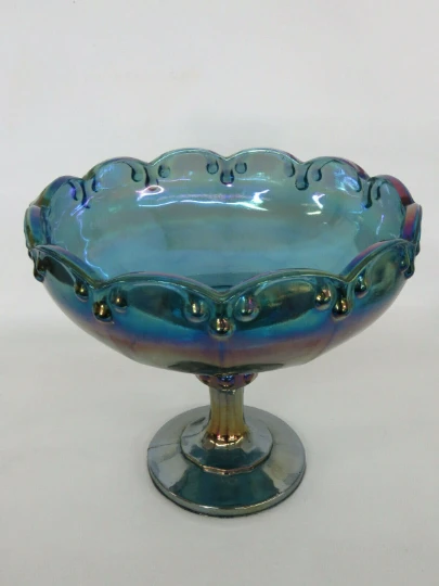 Indiana Garland Teardrop Carnival Glass Iridescent Large Pedestal Compote 4 Indiana Garland Teardrop Carnival Glass Iridescent Large Pedestal Compote - Image 2