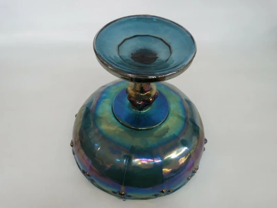 Indiana Garland Teardrop Carnival Glass Iridescent Large Pedestal Compote 10 Indiana Garland Teardrop Carnival Glass Iridescent Large Pedestal Compote - Image 8
