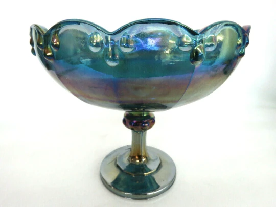 Indiana Garland Teardrop Carnival Glass Iridescent Large Pedestal Compote 6 Indiana Garland Teardrop Carnival Glass Iridescent Large Pedestal Compote - Image 4