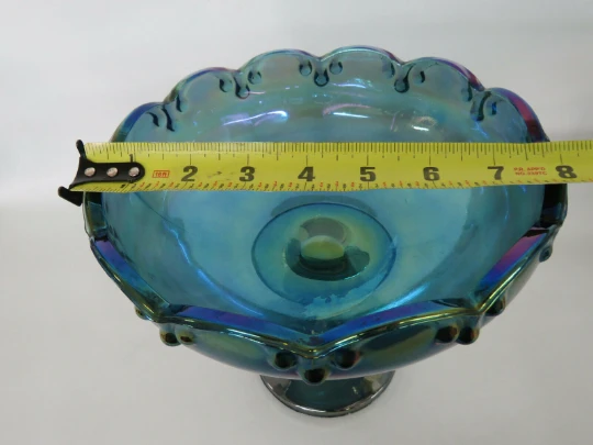 Indiana Garland Teardrop Carnival Glass Iridescent Large Pedestal Compote 11 Indiana Garland Teardrop Carnival Glass Iridescent Large Pedestal Compote - Image 9