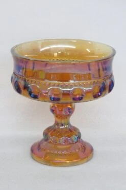 Kings Crown Thumbprint Indiana Carnival Glass Amber Compote Candy Dish -Lenox Shop kings crown thumbprint indiana carnival glass amber compote candy dish 1796