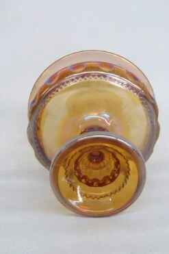 Kings Crown Thumbprint Indiana Carnival Glass Amber Compote Candy Dish -Lenox Shop kings crown thumbprint indiana carnival glass amber compote candy dish 4952