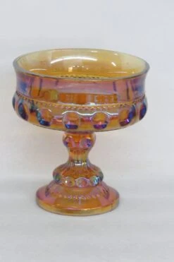 Kings Crown Thumbprint Indiana Carnival Glass Amber Compote Candy Dish -Lenox Shop kings crown thumbprint indiana carnival glass amber compote candy dish 6743