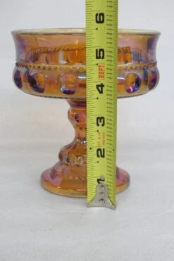 Kings Crown Thumbprint Indiana Carnival Glass Amber Compote Candy Dish -Lenox Shop kings crown thumbprint indiana carnival glass amber compote candy dish 7334