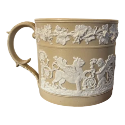 Large Antique Early 19th Century English Jasperware Porter's Mug Decorated With Griffons