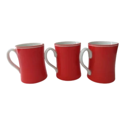 Late 20th Century Fitz & Floyd Rondelet Rouge Red Porcelain Cup Mug, Japan 195- Set Of 3