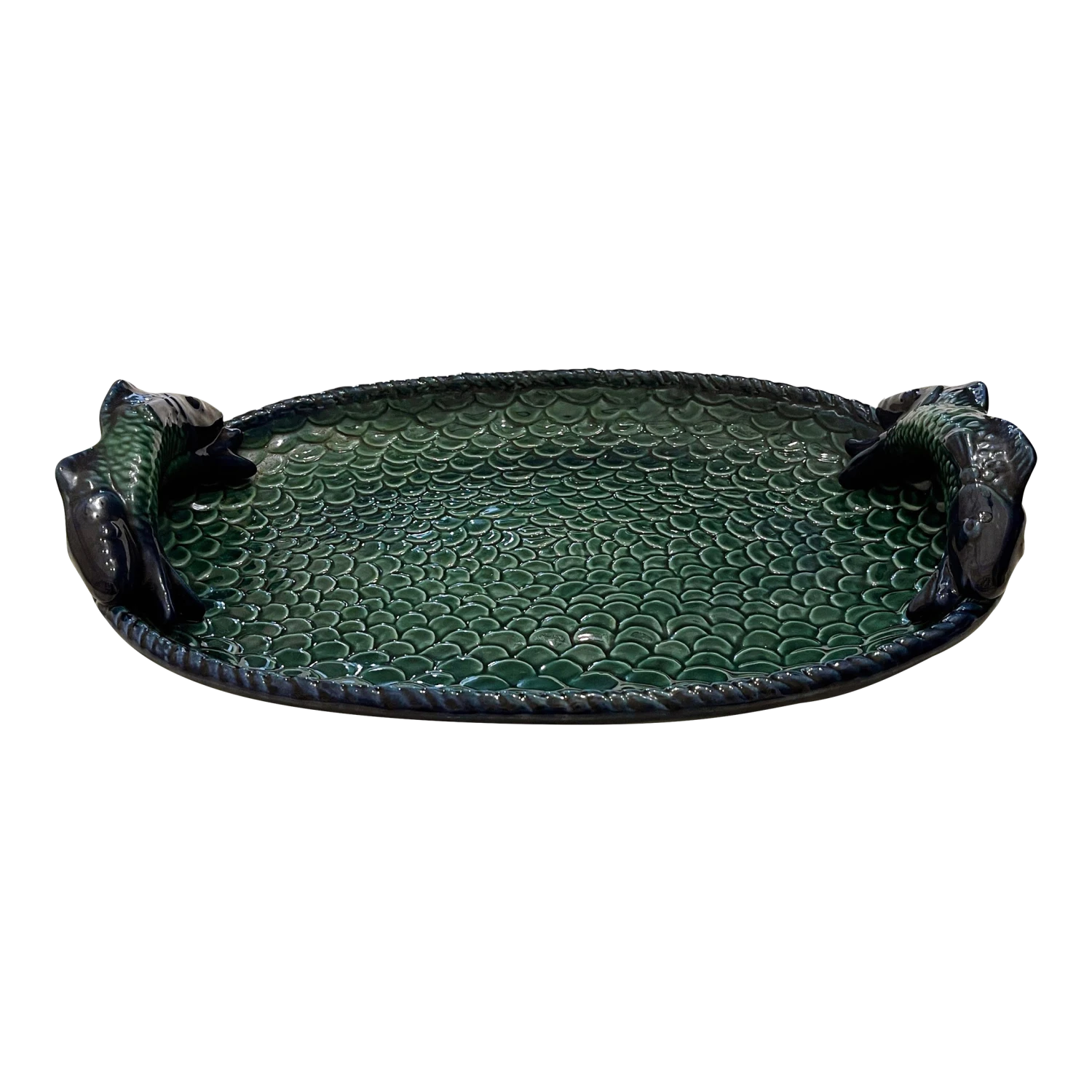Late 20th Century Verdigris Serving Platter With Scale And Fish Motif 3 Late 20th Century Verdigris Serving Platter With Scale And Fish Motif