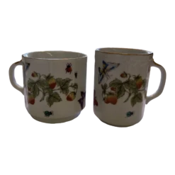 Lenwile Ardalt “Springtime Butterflies And Strawberries” Pattern Mugs- Set Of 2 From 1970s