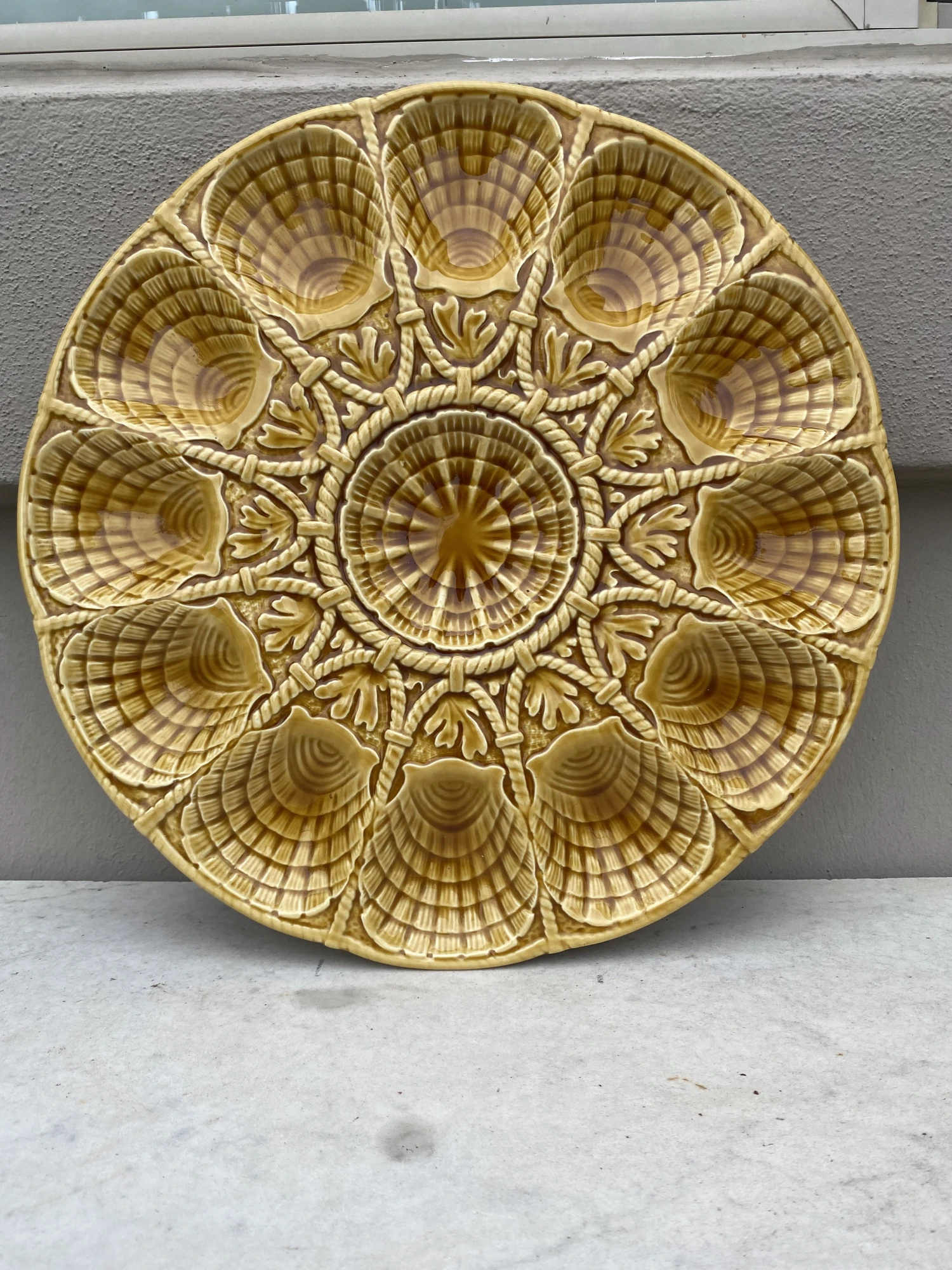 Majolica Yellow Shell Oyster Platter Sarreguemines Circa 1930 12 Majolica Yellow Shell Oyster Platter Sarreguemines Circa 1930 - Image 10