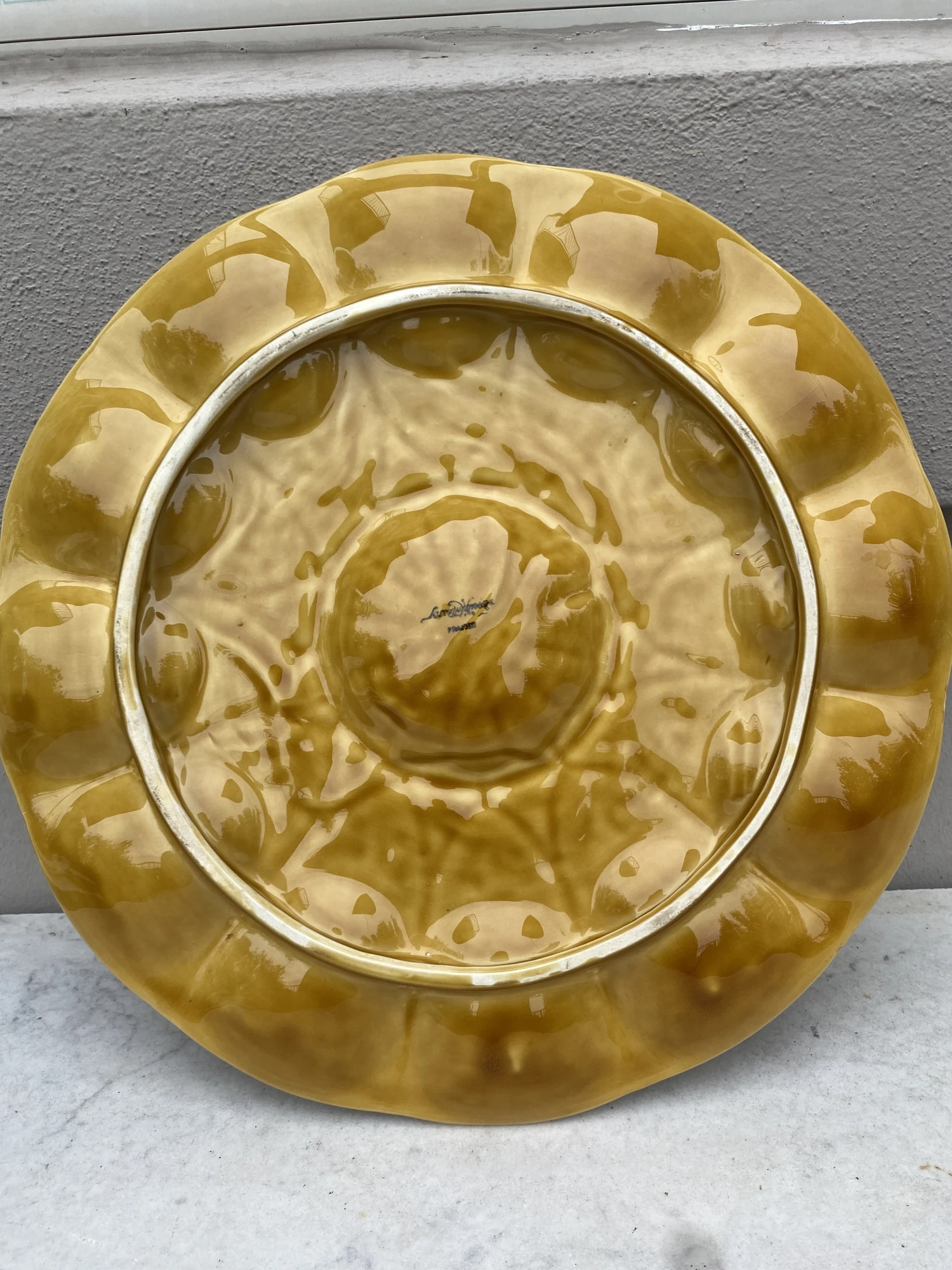 Majolica Yellow Shell Oyster Platter Sarreguemines Circa 1930 7 Majolica Yellow Shell Oyster Platter Sarreguemines Circa 1930 - Image 5
