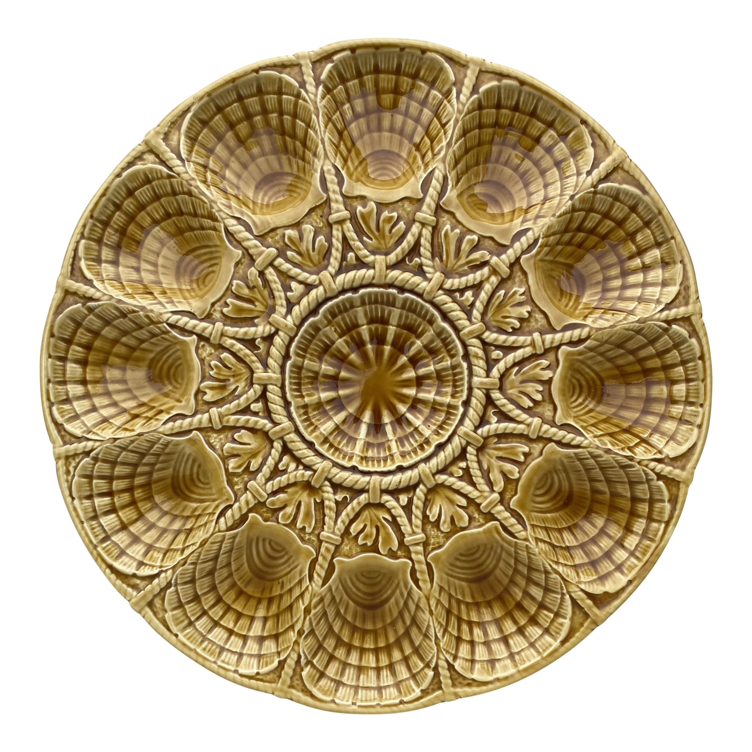 Majolica Yellow Shell Oyster Platter Sarreguemines Circa 1930 3 Majolica Yellow Shell Oyster Platter Sarreguemines Circa 1930
