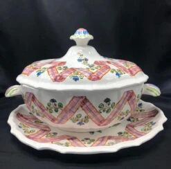 Mid 19th Century Bonwit Teller Hand-Painted Plaid Ribbon & Flowers Soup Tureen Set, Made In Italy- 2 Pieces -Lenox Shop mid 19th century bonwit teller hand painted plaid ribbon and flowers soup tureen set made in italy 2 pieces 2709