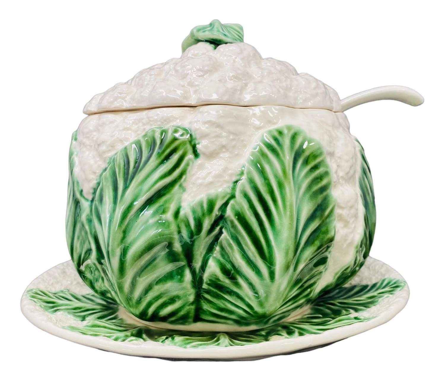 Mid-20th Century Hand-Painted Majolica Ceramic Cauliflower Soup Tureen Made In Portugal A Set Of 4 7 Mid-20th Century Hand-Painted Majolica Ceramic Cauliflower Soup Tureen Made In Portugal A Set Of 4 - Image 5