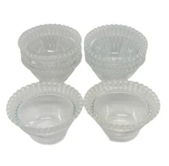 Mid 20th Century “Lalique-Style”Glass Dessert Fruit Bowls With Frosted Reticulated Rims - Set Of 8 -Lenox Shop mid 20th century lalique styleglass dessert fruit bowls with frosted reticulated rims set of 8 2883