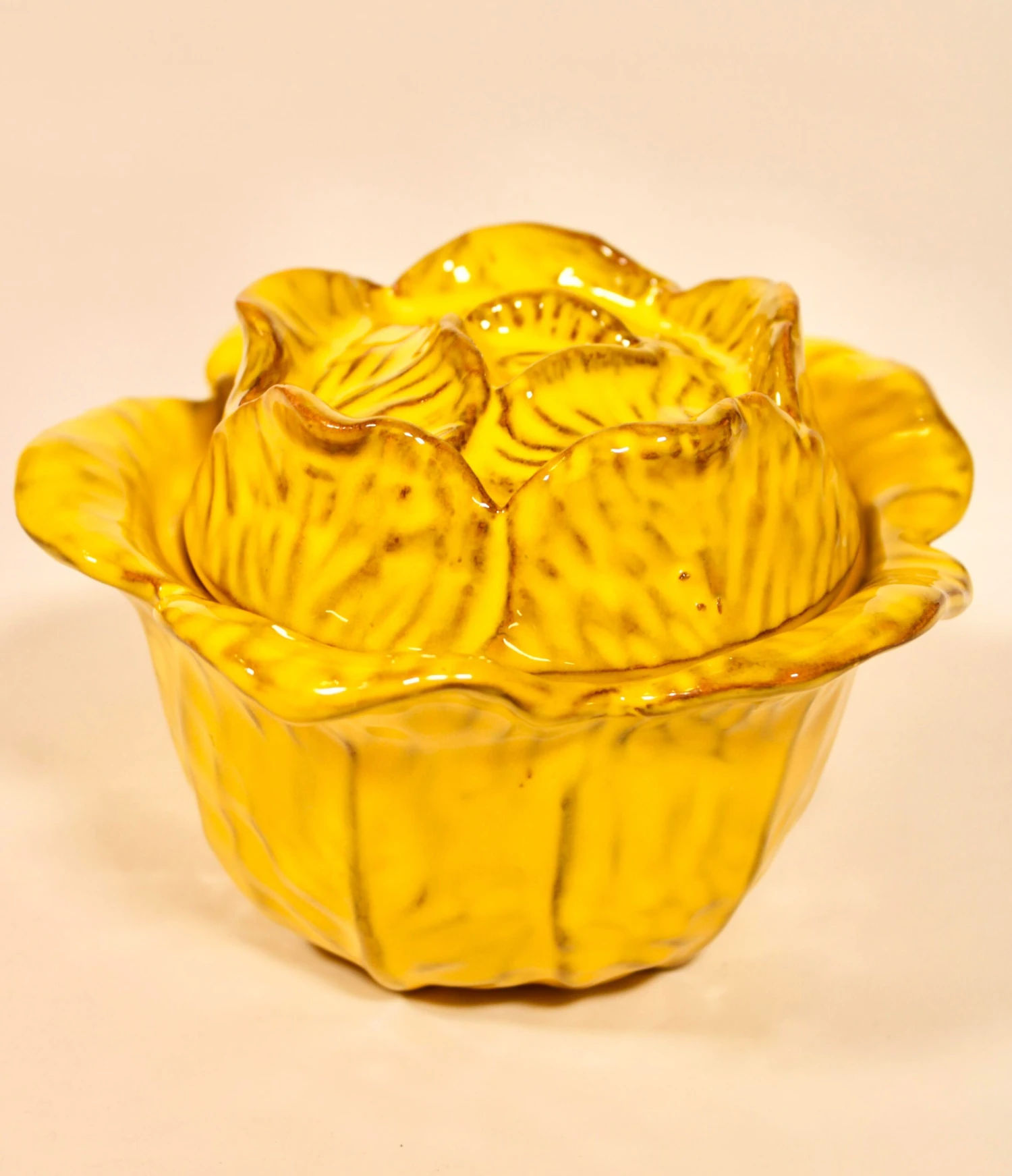 Mid Century Italian Yellow Cauliflower Ceramic Tureen 4 Mid Century Italian Yellow Cauliflower Ceramic Tureen - Image 2