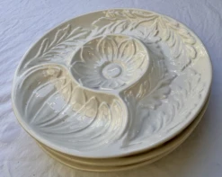 Mid Twentieth -Century Whittier Pottery Majolica Style White Artichoke Plates- Set Of 3 -Lenox Shop mid twentieth century whittier pottery majolica style white artichoke plates set of 3 0922