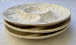 Mid Twentieth -Century Whittier Pottery Majolica Style White Artichoke Plates- Set Of 3 -Lenox Shop mid twentieth century whittier pottery majolica style white artichoke plates set of 3 6826