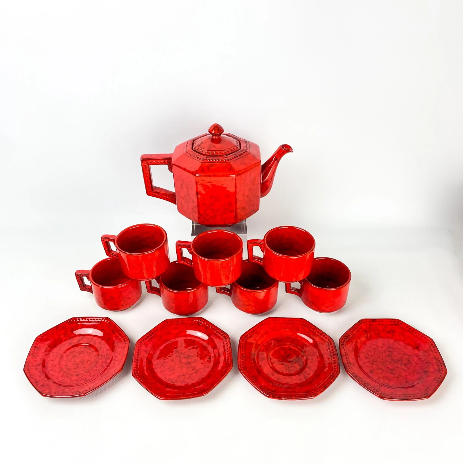 P V Italy Ceramic Orange Red Coffee/Tea And Serving Set- 25 Total Pieces 8 P V Italy Ceramic Orange Red Coffee/Tea And Serving Set- 25 Total Pieces - Image 6