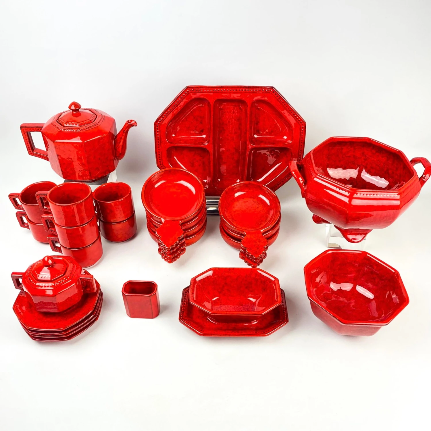 P V Italy Ceramic Orange Red Coffee/Tea And Serving Set- 25 Total Pieces 4 P V Italy Ceramic Orange Red Coffee/Tea And Serving Set- 25 Total Pieces - Image 2
