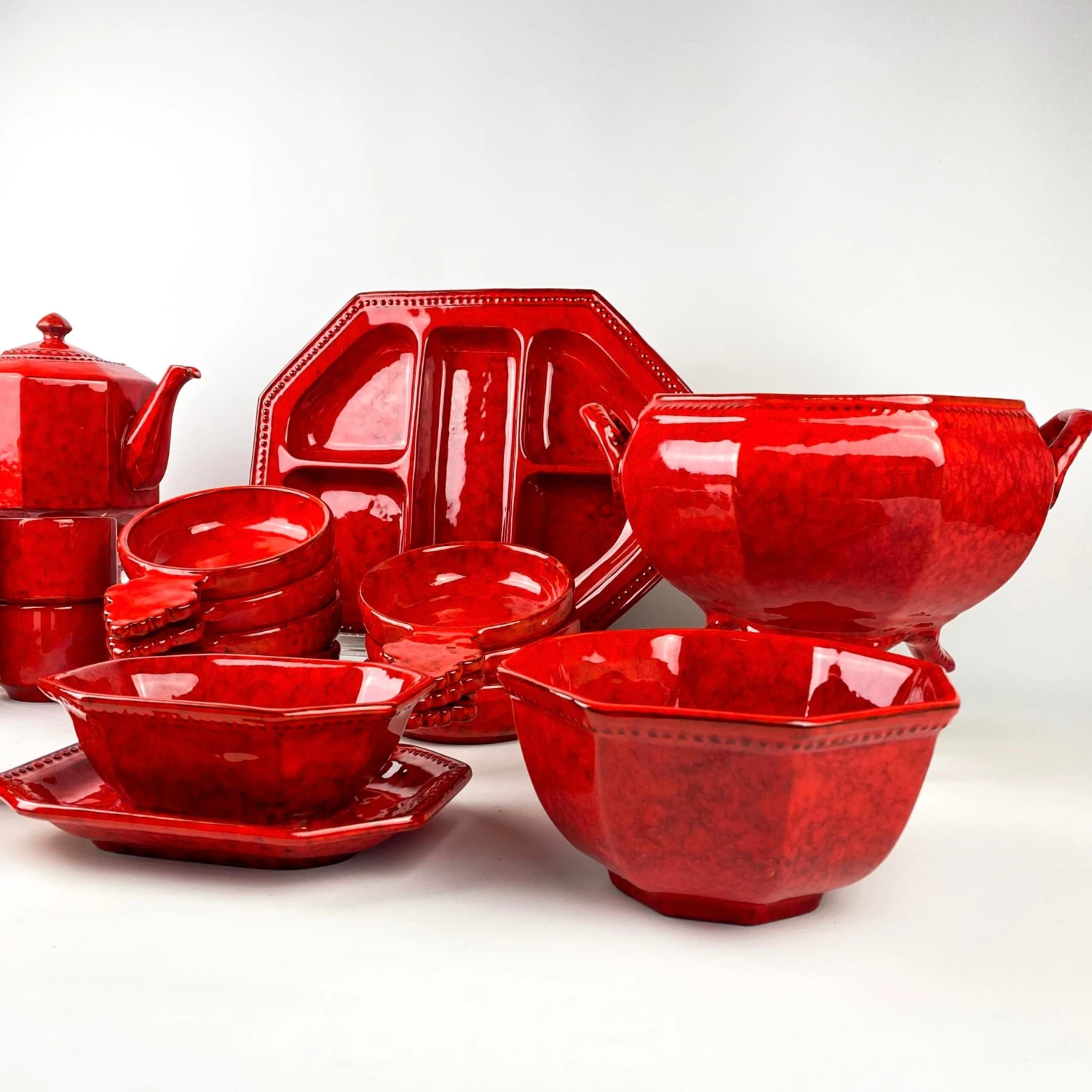 P V Italy Ceramic Orange Red Coffee/Tea And Serving Set- 25 Total Pieces 6 P V Italy Ceramic Orange Red Coffee/Tea And Serving Set- 25 Total Pieces - Image 4