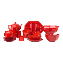 P V Italy Ceramic Orange Red Coffee/Tea And Serving Set- 25 Total Pieces