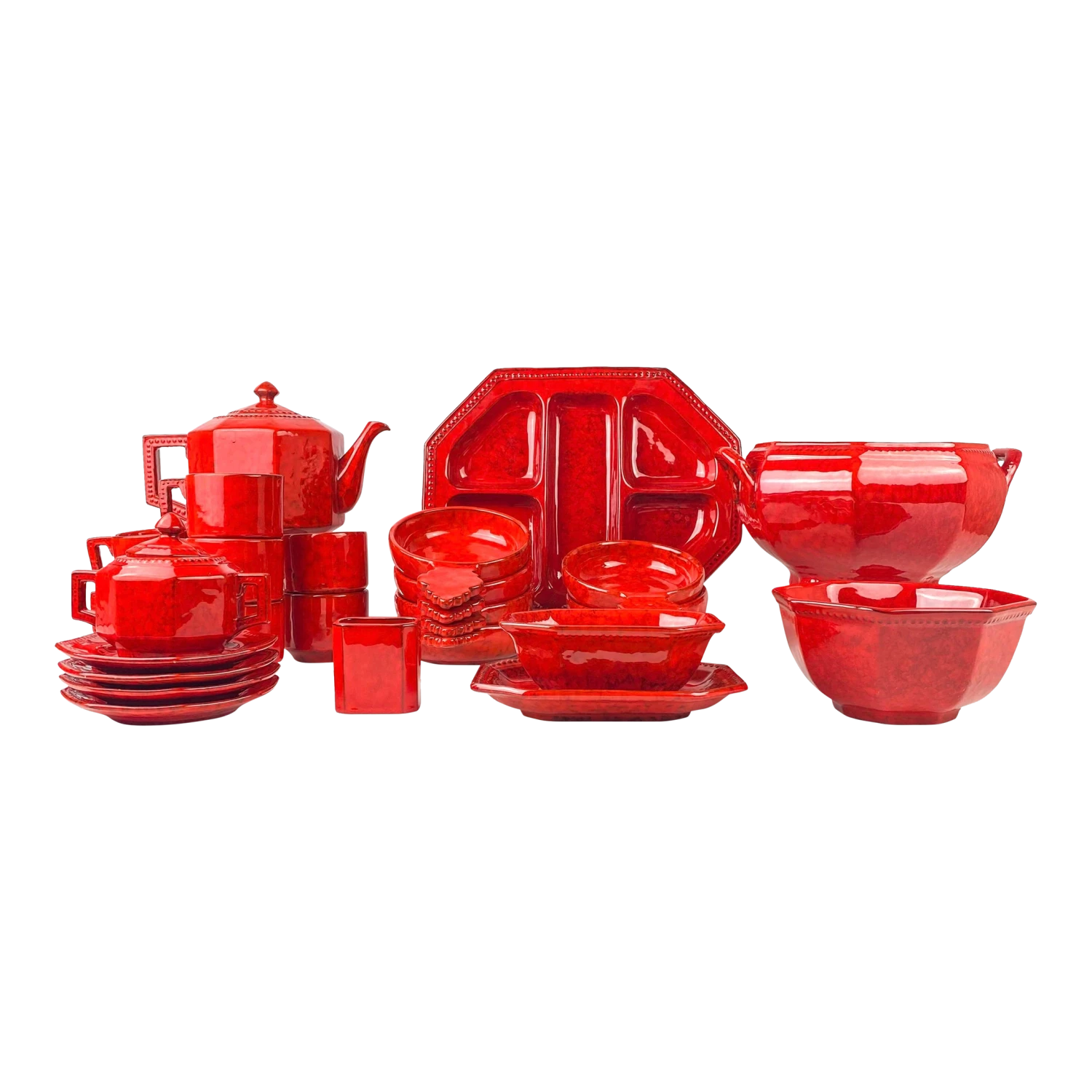 P V Italy Ceramic Orange Red Coffee/Tea And Serving Set- 25 Total Pieces 3 P V Italy Ceramic Orange Red Coffee/Tea And Serving Set- 25 Total Pieces