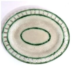 Rare English Leeds Pearlware Pottery Basketweave Oval Reticulated Platter -Lenox Shop rare english leeds pearlware pottery basketweave oval reticulated platter 8704
