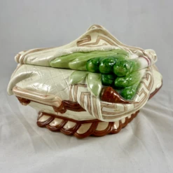 Sarreguemines Majolica Trompe L’Oeil Greek Key Napkin Covered Asparagus Tureen -Lenox Shop sarreguemines majolica trompe loeil greek key napkin covered asparagus tureen 0130