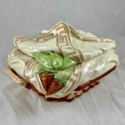 Sarreguemines Majolica Trompe L’Oeil Greek Key Napkin Covered Asparagus Tureen -Lenox Shop sarreguemines majolica trompe loeil greek key napkin covered asparagus tureen 0282