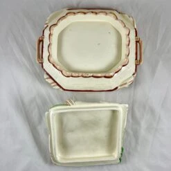 Sarreguemines Majolica Trompe L’Oeil Greek Key Napkin Covered Asparagus Tureen -Lenox Shop sarreguemines majolica trompe loeil greek key napkin covered asparagus tureen 0975