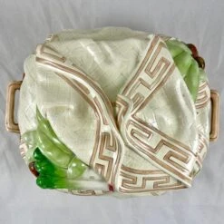 Sarreguemines Majolica Trompe L’Oeil Greek Key Napkin Covered Asparagus Tureen -Lenox Shop sarreguemines majolica trompe loeil greek key napkin covered asparagus tureen 3713