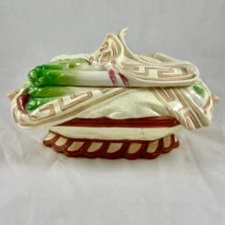 Sarreguemines Majolica Trompe L’Oeil Greek Key Napkin Covered Asparagus Tureen -Lenox Shop sarreguemines majolica trompe loeil greek key napkin covered asparagus tureen 5478