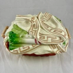 Sarreguemines Majolica Trompe L’Oeil Greek Key Napkin Covered Asparagus Tureen -Lenox Shop sarreguemines majolica trompe loeil greek key napkin covered asparagus tureen 5666