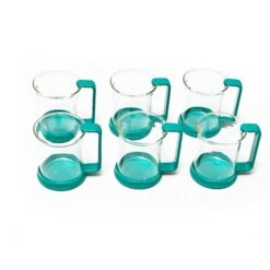 Ultra Modern Glass Mugs With Blue/Green Contemporary Handles & Bases - 6 Pieces 7 Ultra Modern Glass Mugs With Blue/Green Contemporary Handles & Bases - 6 Pieces -Lenox Shop ultra modern glass mugs with bluegreen contemporary handles and bases 6 pieces 1195