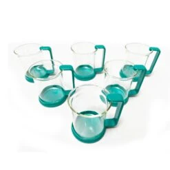 Ultra Modern Glass Mugs With Blue/Green Contemporary Handles & Bases - 6 Pieces 6 Ultra Modern Glass Mugs With Blue/Green Contemporary Handles & Bases - 6 Pieces -Lenox Shop ultra modern glass mugs with bluegreen contemporary handles and bases 6 pieces 5127
