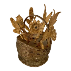 Vintage Brass Hors D'Oeuvre Flower Basket Forks Set- 10 Pieces