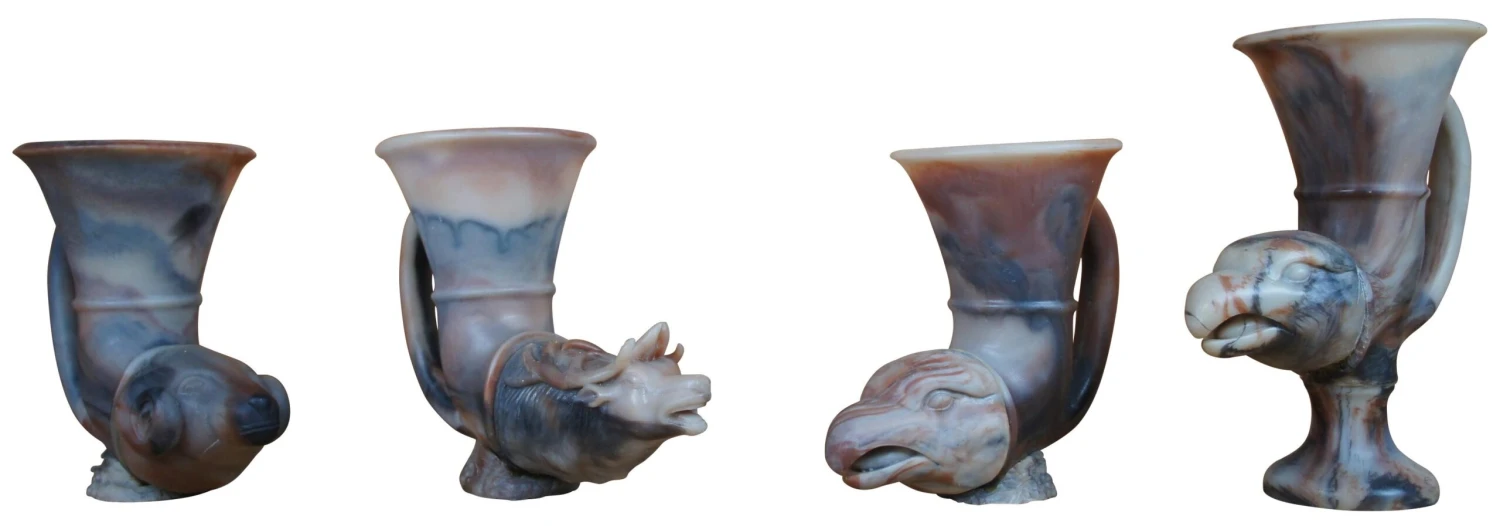 Vintage Cast Resin Elk Ram Eagle Goblet Cups Libation Vessel Rhyton Drinking Horn- Set Of 13 5 Vintage Cast Resin Elk Ram Eagle Goblet Cups Libation Vessel Rhyton Drinking Horn- Set Of 13 - Image 3